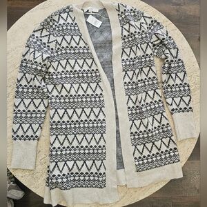 LOFT Black and Cream Knit Cardigan
